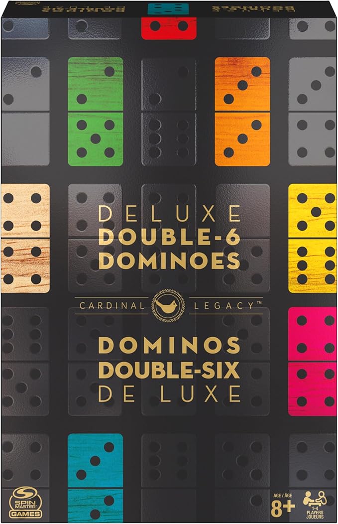 Spin Master Games, Cardinal Legacy Deluxe Double-6 Dominoes, Classic Board Game Set of 28 Dominoes in Lined Wooden Case, for Kids & Family, 1-4 Players, for Ages 8 & Up