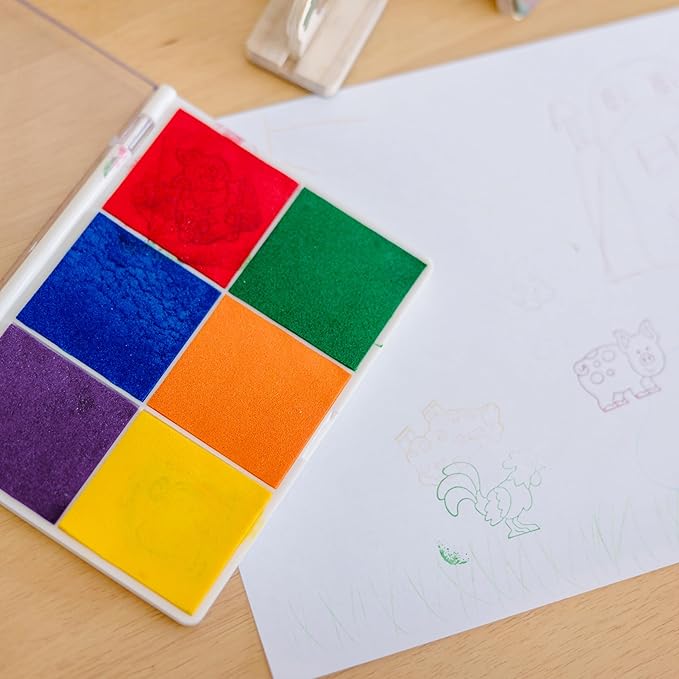 Melissa & Doug Rainbow Stamp Pad For Rubber Stamps, Arts And Crafts Supplies For Kids Ages 4+, 6 Washable Inks