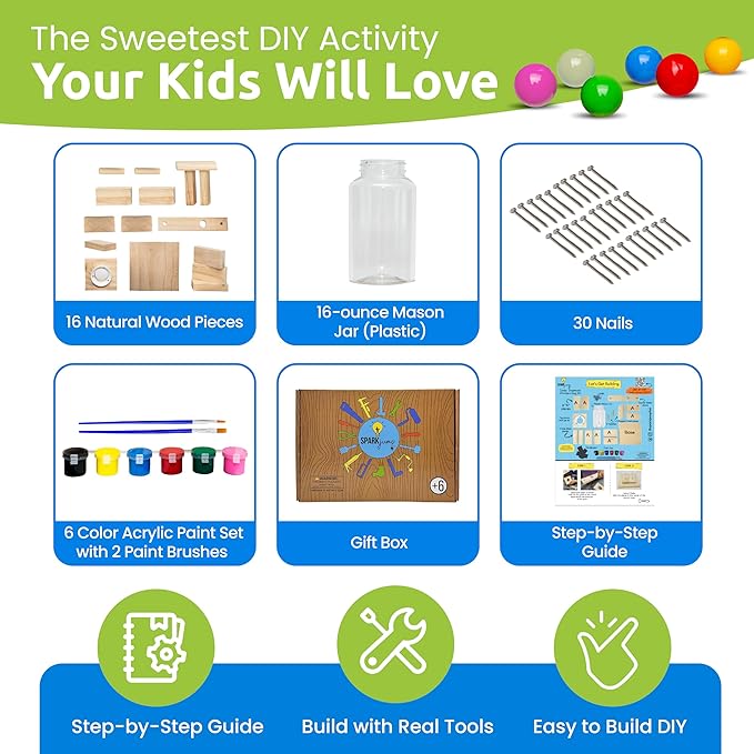 DIY Wood Building Kits, STEM Woodworking Kit for Kids, Creative Fun Craft Projects, Great Gift for Boys & Girls (Candy Dispenser, 1-Pack)