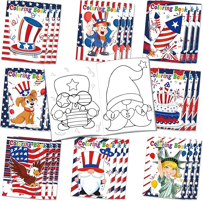 Fourth of July Coloring Books Kids Indoor Activities at Home Party Favors Gift Supplies 24 Pack