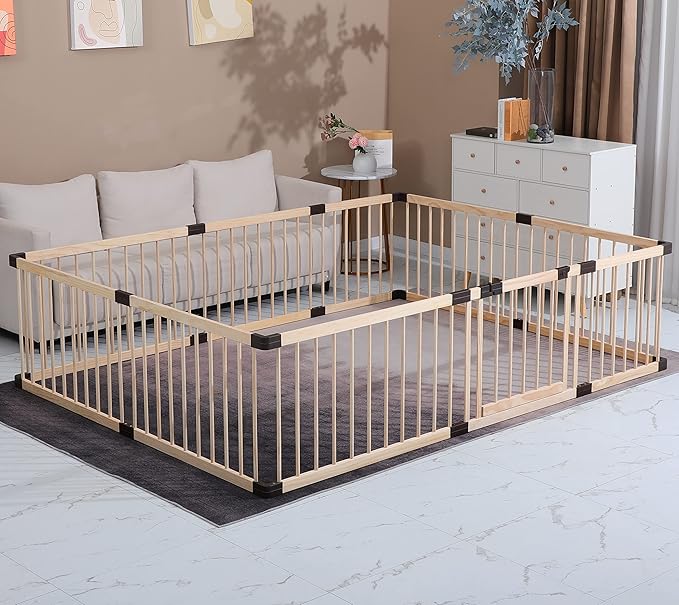 Conabay Large Baby Playpen Play Pen Fence Gate ,Baby Safety Wooden Guard Fence Play Area with Door,Baby Kids Barrier Fencing ,Baby Birthday Gift (180x240CM)