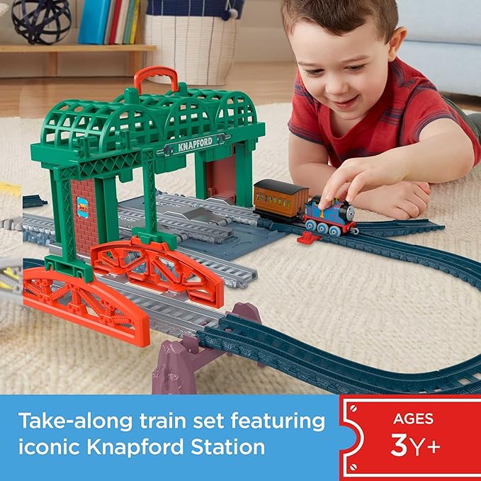 Thomas & Friends Diecast Toy Train & Track Set Knapford Station 2-in-1 Playset & Storage Case for Preschool Kids Ages 3+ Years