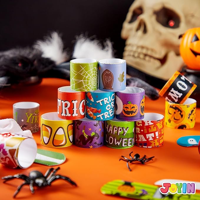 JOYIN 72 PCS Halloween Slap Bracelets for Kids, Halloween Bracelets Bulk for Girls Boys Gifts, Friendship Bracelets Snap Bracelets for Halloween Party Favors Goodie Bag Fillers, Classroom Favors