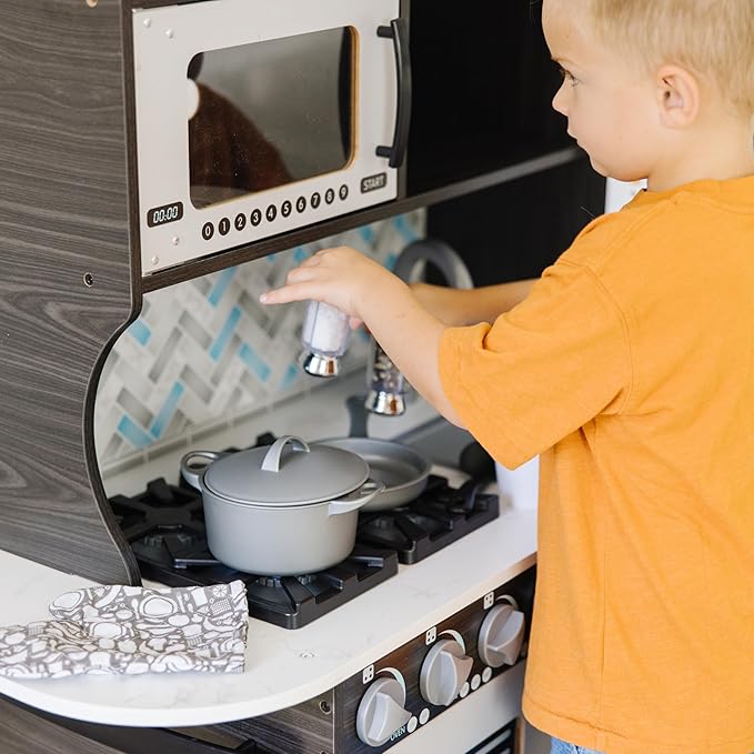 Melissa & Doug Wooden Chef’s Pretend Play Toy Kitchen With “Ice” Cube Dispenser – Charcoal Gray - Kitchen Play Set For Toddlers And Kids Ages 3+