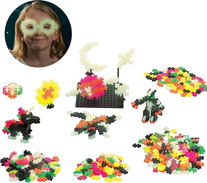 PLUS PLUS - Learn to Build, Glow in The Dark - Construction Building STEM – Interlocking Mini Puzzle Blocks for Kids