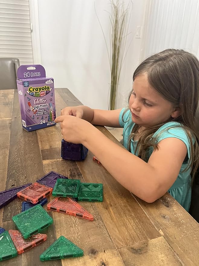 CreateOn Crayola Mini Magnetic PIP-Tiles, Building Set for Kids, Magnetic Building Easter Toys for Kids, STEM Travel Toys for Boys and Girls Ages 3+, 24-Piece Set (Glitter)