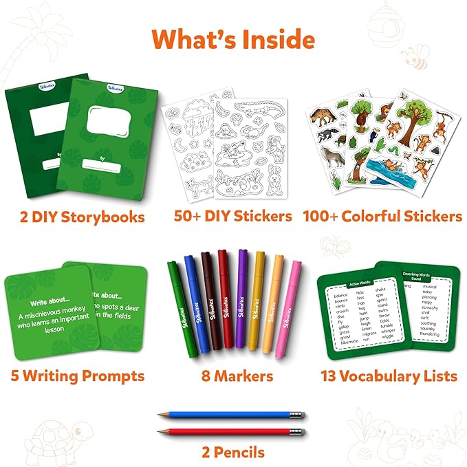 Skillmatics Storybook Art Kit - Animal Adventures Art Kit for Kids, Write & Create Storybooks, Creative Activity for Boys & Girls, DIY Kit, 150+ Stickers, Gifts for Ages 5, 6, 7, 8, 9, 10