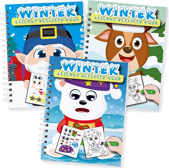 Omgouue Winter Wonderland Sticker Coloring Books 3-Pack,Christmas Toys Activity Pad for Kids Toddlers Ages 2-8(36 Scenes)