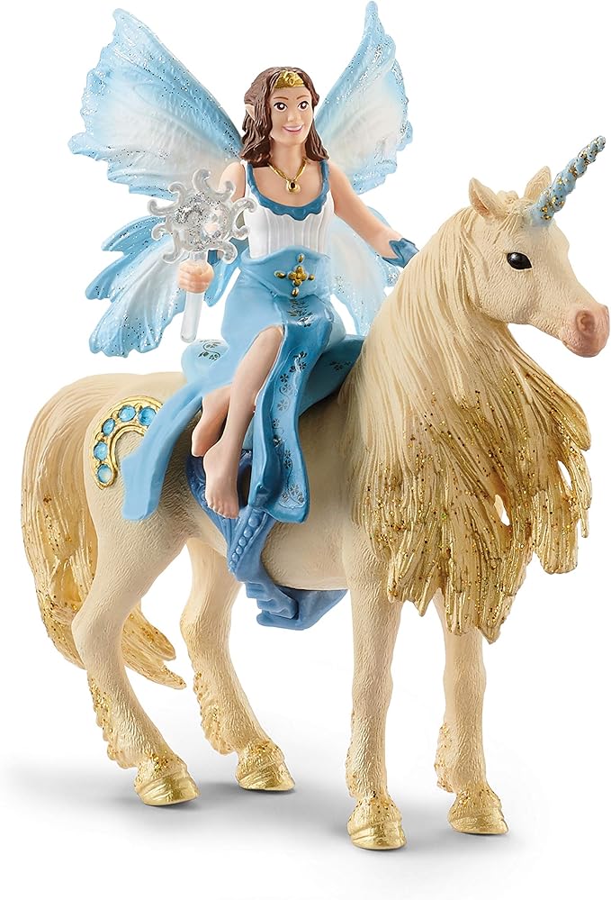 Schleich Bayala Mermaid Eyela Doll with Golden Unicorn 4pc. Figurine Playset - Featuring Bold and Glitter Details, Highly Durable and Fun Imaginative Toy for Boys and Girls, Gift for Kids Ages 5+