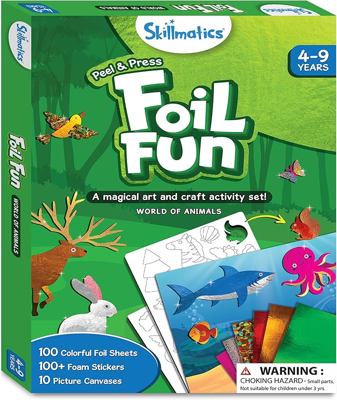 Skillmatics Art & Craft Activity - Foil Fun Animals, No Mess Art for Kids, Craft Kits & Supplies, DIY Creative Activity, Gifts for Boys & Girls Ages 4, 5, 6, 7, 8, 9, Travel Toys
