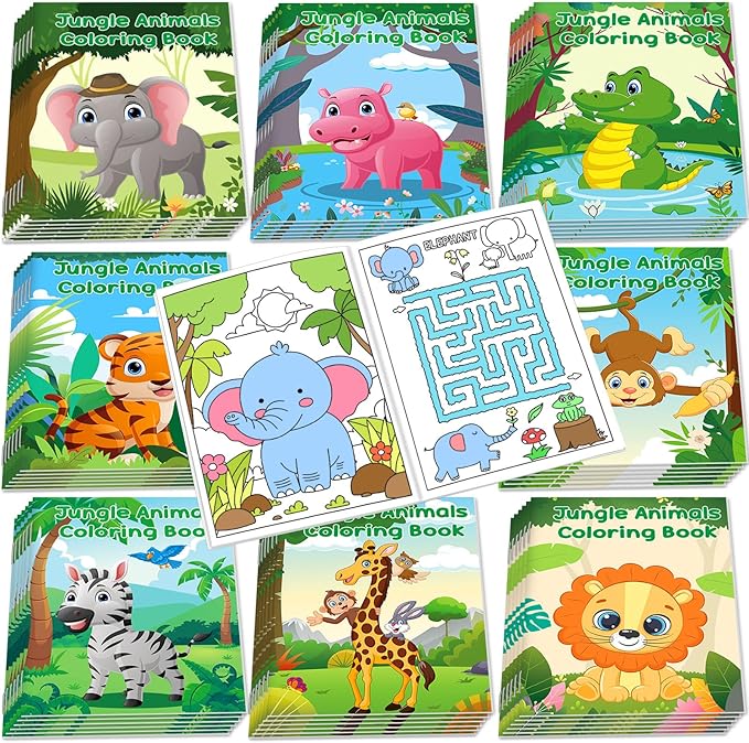 48Pcs Safari Animals Mini Activity Books for Kids Jungle Safari Animals Coloring Books Bulk Lion Elephant Tiger Art Drawing Book for Party Favors Birthday Gifts Goodie Bag Fillers Classroom Supplies