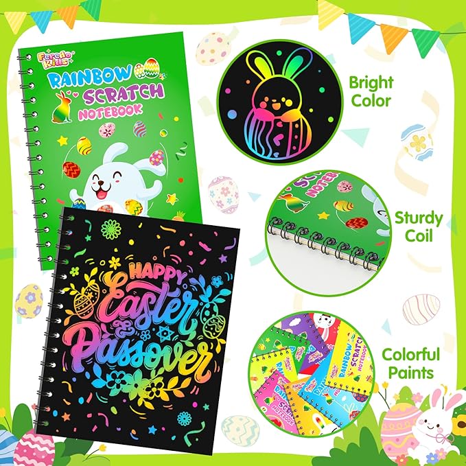 Easter Crafts for Kids Party Favors: 24 Pack Easter Rainbow Scratch Art Notebook Bulk Easter Basket Stuffers for Kids Activities Girls Boys Easter Crafts Gifts for Classroom Prizes Gifts