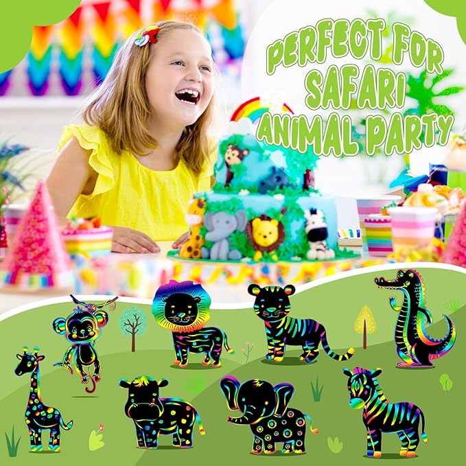 RoundFunny 80 Pcs Farm Animal Scratch Cards Farmhouse Crafts for Kids Colorful Scratch Paper Scratch Off Paper for DIY Art Kit with 80 Pcs Stick and Ribbon for Party Ornaments Favors