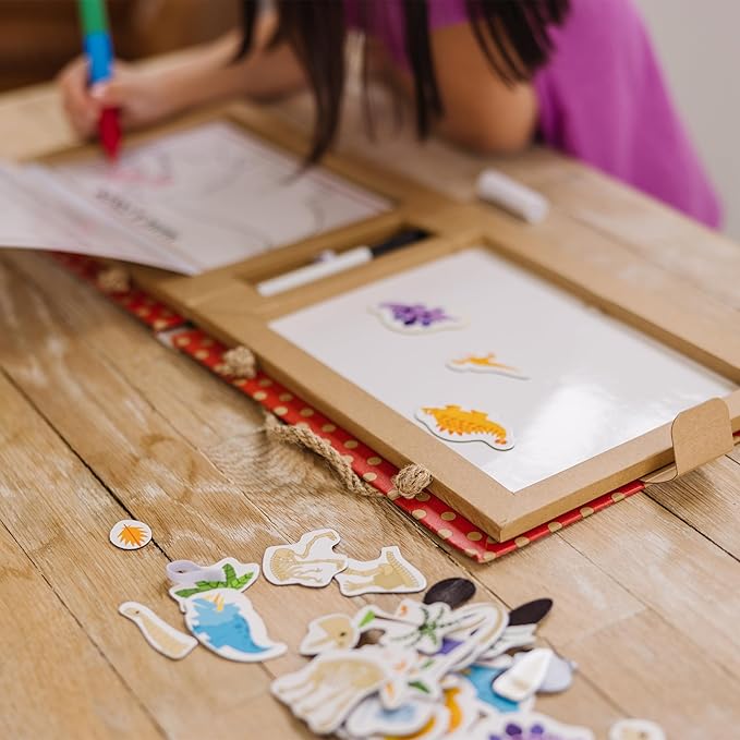 Melissa & Doug Natural Play: Play, Draw, Create Dinosaurs Drawing Activity Set & Magnet Kit - Reusable Mess-Free Travel Activity