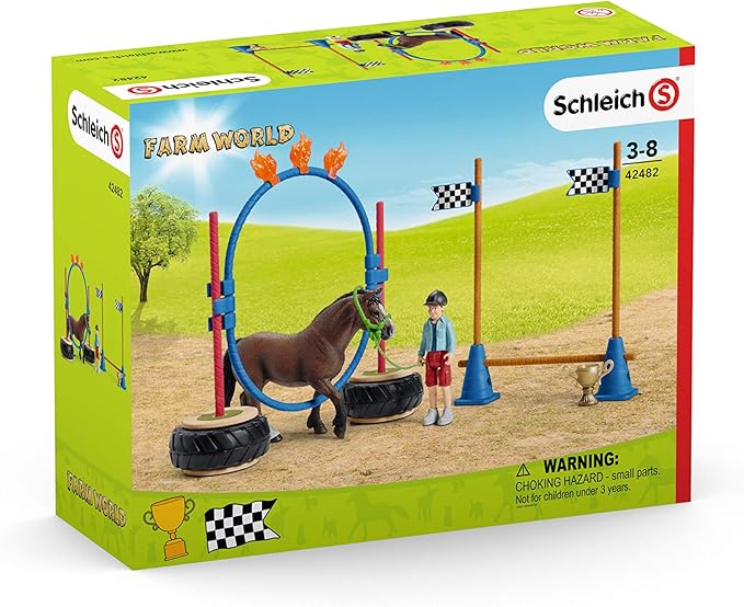 Schleich Farm World, Horse Toys for Kids, Pony Agility Race Playset with Horse Figurines and Accessories 22-piece set, Ages 3+