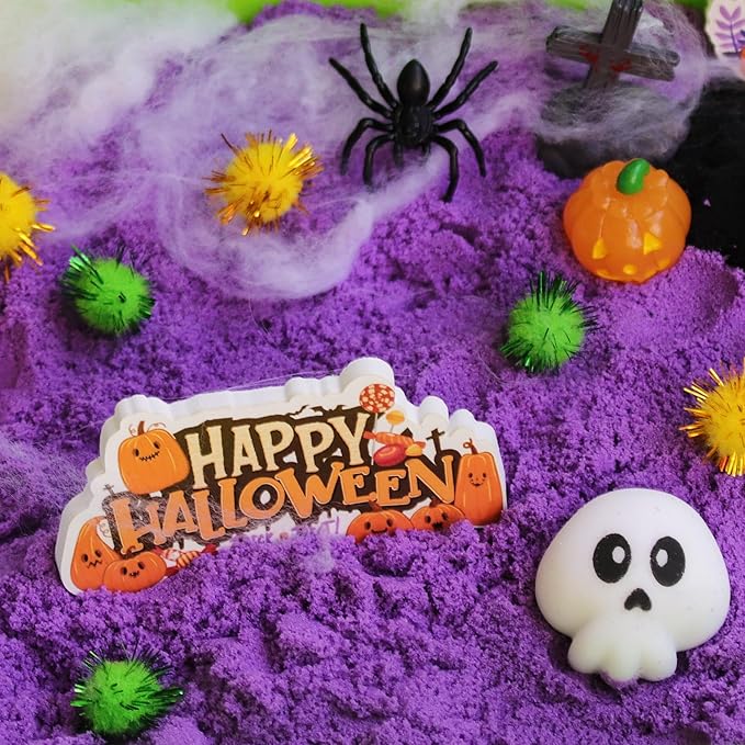 Halloween Sensory Bin,Halloween Sensory Toys with Play Sand for Toddlers Boys and Girls,Halloween Kids Toys Gift Sand Toys,Halloween Arts & Crafts Kit for Kids Age 3 4 5 6 7 8