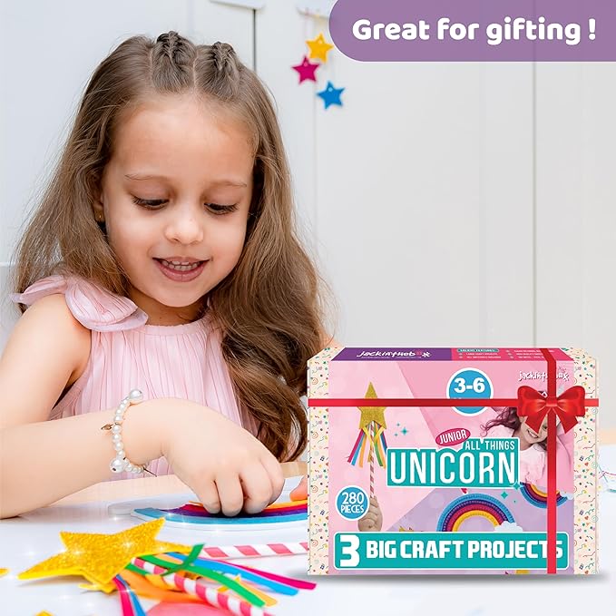 jackinthebox Unicorn Craft kit for 3 to 5 Year olds, 3 Craft Projects, Great Gift for Kids Ages 3 4 5 Years,Craft kit for Kids, No Mess Art for Kids, Craft Kits & Supplies, DIY Creative Activity