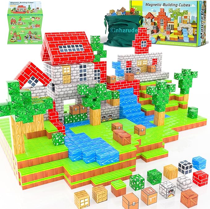 Magnetic Blocks - 100PCS Toy Build Set, Magnetic Building Blocks STEM Sensory Toys, Creative Kids Gift for 3+ Year Old Boys Girls (City)