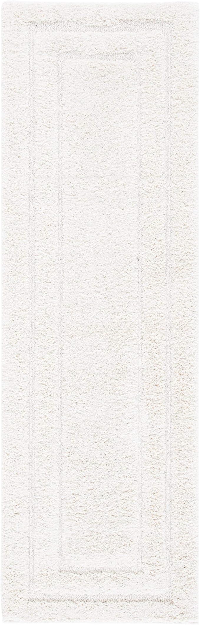 SAFAVIEH Florida Shag Collection Runner Rug - 2'3" x 7', Creme & Creme, Border Design, Non-Shedding & Easy Care, 1.2-inch Thick Ideal for High Traffic Areas in Living Room, Bedroom (SG454-1111)