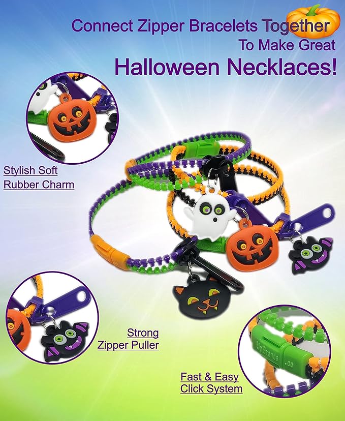 UpBrands 96 Pack Halloween Zipper Bracelets: Non-Candy Treats, Fidget Toys for Stress Relief, Ideal Party Favors & Gifts for Kids | Perfect Addition to Halloween Decorations & Themed Birthday Parties.