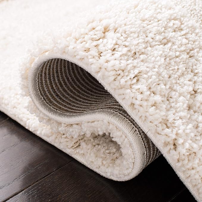 SAFAVIEH Florida Shag Collection Runner Rug - 2'3" x 8', Creme & Creme, Border Design, Non-Shedding & Easy Care, 1.2-inch Thick Ideal for High Traffic Areas in Living Room, Bedroom (SG454-1111)