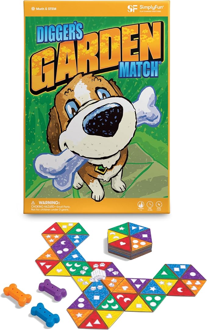 SimplyFun Diggers Garden Match - Matching Game for Kids - Develop Spatial Thinking Capability with Colors & Shapes - 1 to 6 Players, Ages 4 & Up