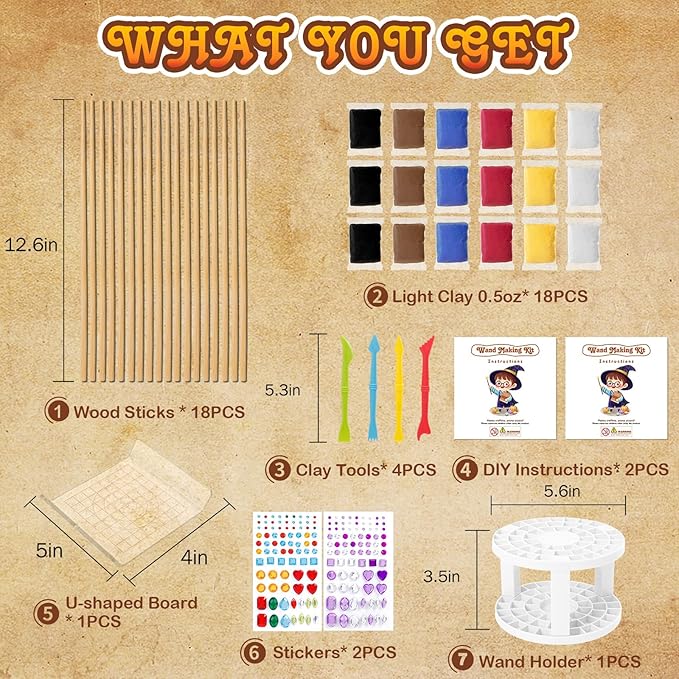EnchantZone Magic Wand Making Kit DIY Wizard Princess Wand Craft Set for Kids Make Your Own Wands for Birthday Party Favors, Deluxe Accessories to Make 18 Wands
