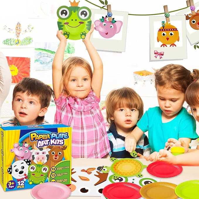 V-Opitos Arts and Crafts Kits for Kids, 12 Pack Simple Animal Paper Plate Crafts for Toddler Age of 2, 3, 4, 5 Years Old, Fun Preschool Classroom Activity Project for Boy & Girl