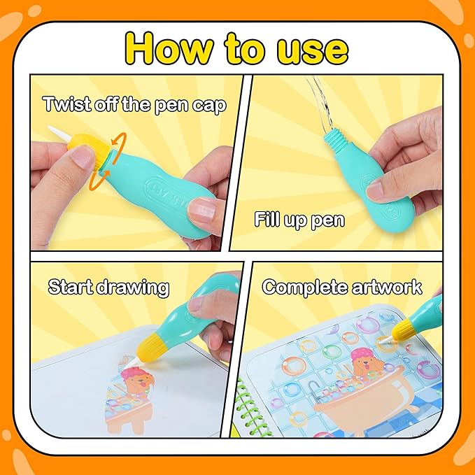 YPLUS Water Reveal Activity Books for Kids, Toddler Travel Toys Mess Free Coloring, Magic Paint with Water Books for Car Plane Yard Ages 3 4 5 6 7 - Theme Animals