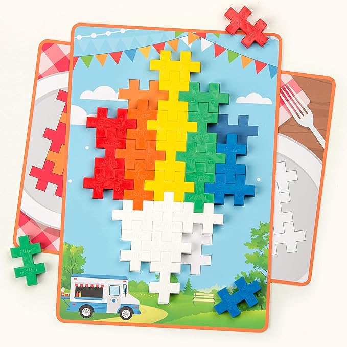PLUS PLUS - BIG - BIG Picture Puzzles, Basic Color Mix - Construction Building Stem Toy, Interlocking Large Puzzle Blocks for Toddlers and Preschool
