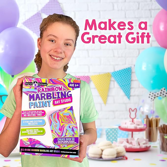 Original Stationery Rainbow Marbling Kit for Kids, to Make Marble Art and Craft Kids Will Love, Great Arts and Crafts and Rainbow Gifts for Girls