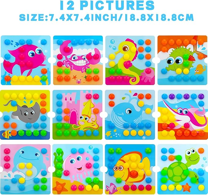 Button Art Toys for Toddlers, Crafts for Toddler Toys Age 3-5, Early Learning Educational Toys, Color Matching Puzzle, Fine Motor Skills Game, Preschool Learning Toys for Boys & Girls 3+