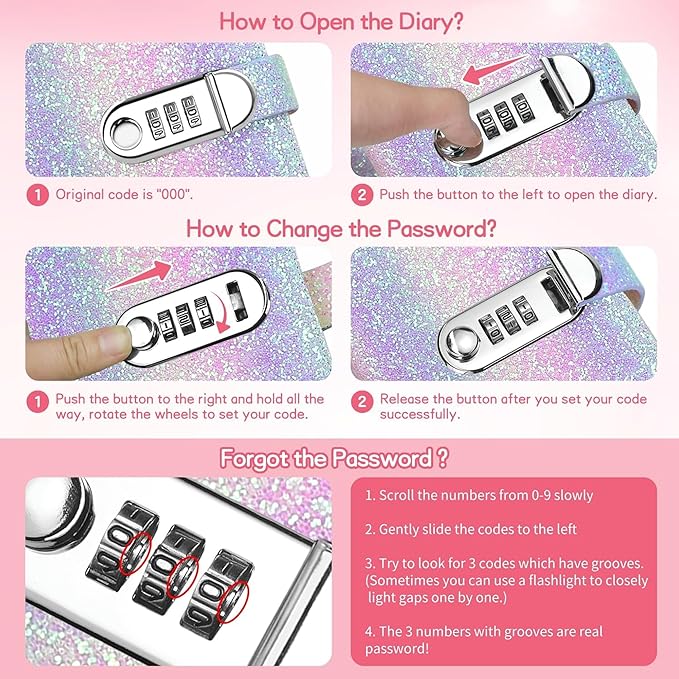 Diary with Lock for Girls, Kids Journal School for Teen Girls, Secret Diary Gifts for 9 10 11 12 Year Old Girls, Kids Journals Set for Ages 8-12 Teenage