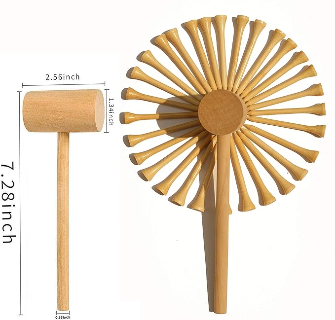 Hammering and Pounding Toys for Kids Include 1 Wood Hammer and 30 Bamboo Nails Improve Fine Motor Skills Friendly Natural Wooden Educational Montessori Toy for Childs DIY Birthday Gift for 4+