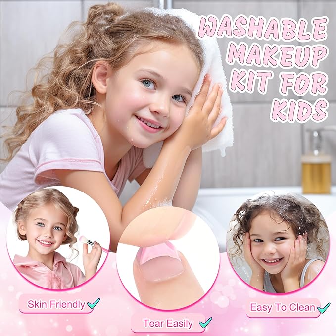 Kids Makeup Kit for Girls Toys, Kids Makeup Sets for Girls 5-8, Washable Real Makeup Kits for Little Girl Birthday Gifts Toys for 3 4 5 6 7 8 9 10 11 12 Year Old Girls
