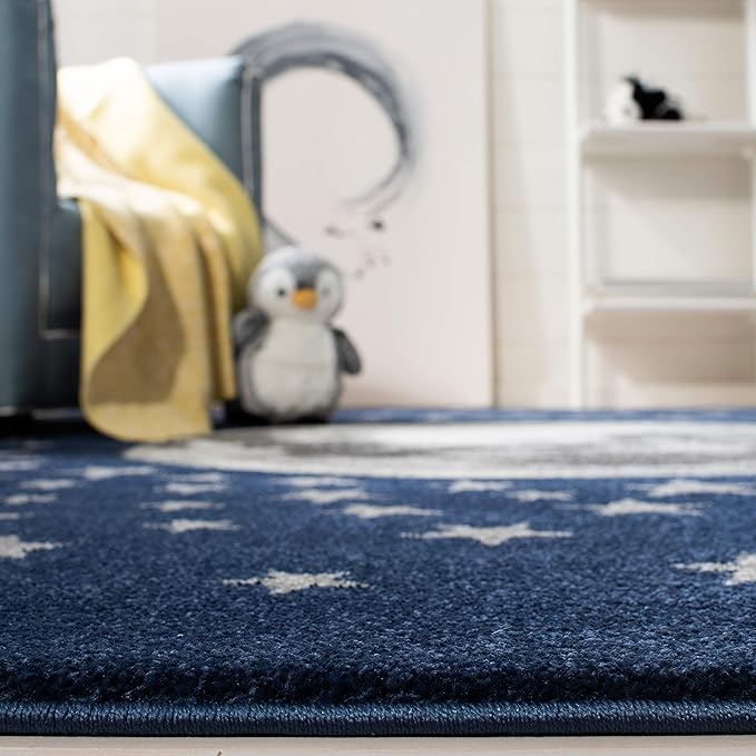 SAFAVIEH Carousel Kids Collection Runner Rug - 2' x 8', Navy & Grey, Non-Shedding & Easy Care, Ideal for High Traffic Areas for Boys & Girls in Playroom, Nursery, Bedroom (CRK135N)
