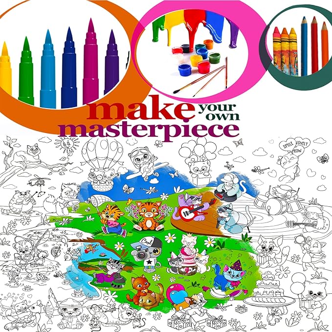 ALEX Art Jumbo Coloring Poster - Kittens Arts and Crafts for Girls - Extra Large Wall Coloring Posters for Home Activities - Big Coloring Sheet Page Cat - Giant Floor Coloring Book for Kids Ages 4-8