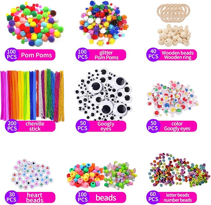 Itopstar 3000 Kids Arts and Crafts Supplies for Kids Girls Crafting Supply in 3 Layered Plastic Art Box All in One Kids Ages 4 5 6 7 8 9 10 11 & 12 Year Old Girls & Boys Crafting Supply Set