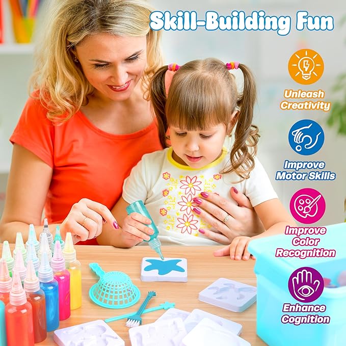 Mocoosy 20 Colors Magic Fairy Water Elf Toy Kit for Kids, Aqua Elf Water Gel Kit with 20 Magic Gels & 16 Squishy Maker Molds, Magical Squishy Paint Set Art Crafts STEM Game Activities for Boys Girls