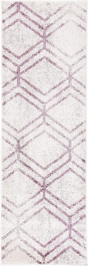 SAFAVIEH Adirondack Collection Runner Rug - 2'6" x 6', Ivory & Plum, Modern Geometric Distressed Design, Non-Shedding & Easy Care, Ideal for High Traffic Areas in Living Room, Bedroom (ADR253C)