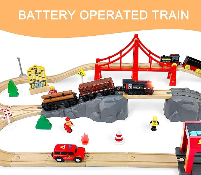 Motorized Train for Wooden Track, 3Pcs Train Toy Set for 3 4 5+Years Old Boy Girl Toddlers, Battery Powered Train Compatible with Thomas & Friends, Brio and Chuggington