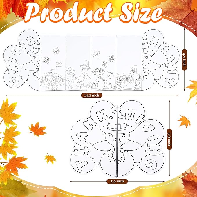 Motipuns 30 Pcs Thanksgiving Gift for Kids Turkey Coloring Crafts Color Your Own Turkey Greeting Cards Fall Pumpkin Paper DIY Craft Kits Thanksgiving Decor for School Games Activities Party Supplies