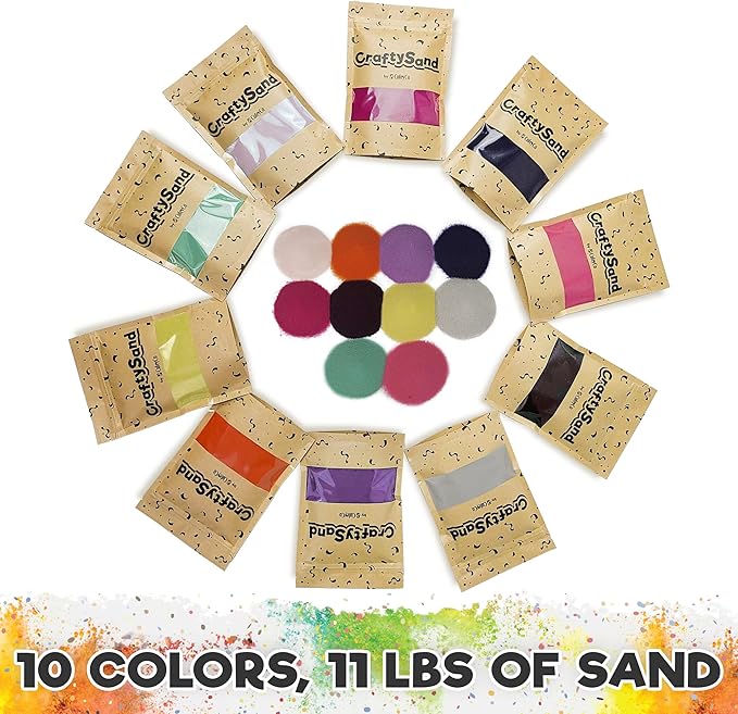 CuteyCo Crafty Sand Pack - 10 Colors: 11 lbs of Vibrant Craft Sand & Play Sand for Girls