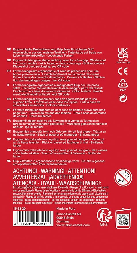 Faber-Castell Grip Color Markers - 20 Washable Fineline Markers