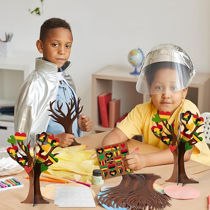 WATINC Black History Month Heart Tree Craft Kits, Make Your Own African American Heart Trees Decoration, DIY Black History Holiday Celebration Craft Supplies Home School Fun Activity for Kids (48Pcs)