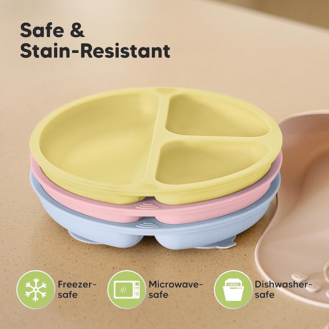 KeaBabies Suction Plates for Baby, Toddler - 3-Pack 100% Silicone Toddler Plates, Divided Baby Plates with Suction, Silicone Plates for Baby, Kids, BPA-Free, Microwave, Dishwasher Safe (Popsicle)