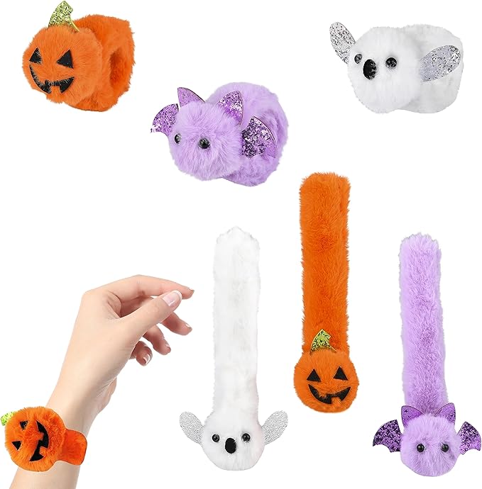 Halloween Plush Slap Bracelets, 8" Bracelets, Party Favor (3-Pack)
