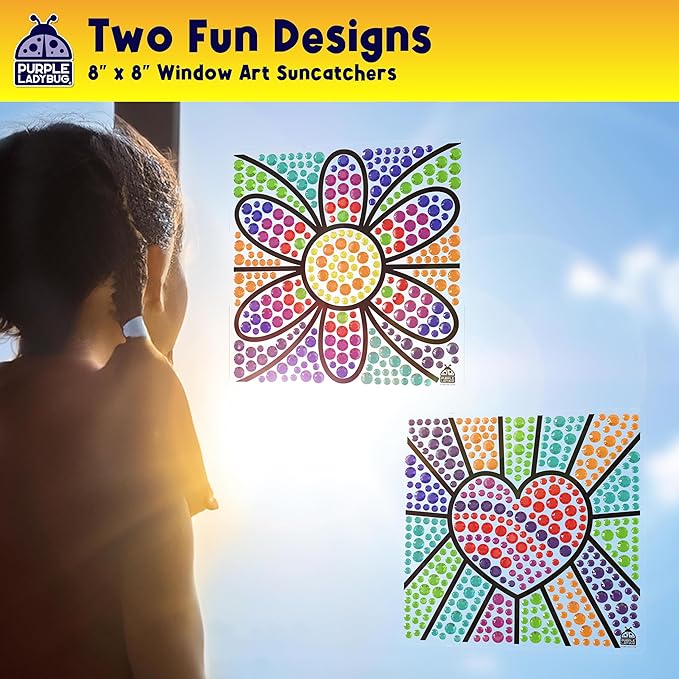 PURPLE LADYBUG Sungemmers Window Art Suncatcher Kits - Valentines Day Gifts for Kids, Easter Basket Stuffers, Crafts for Kids Ages 4-12, Fun Toys for Girls & Boys Ages 6 & Up