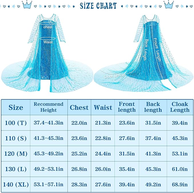 Latocos Girls Elsa Dress Costume Princess Dresses for Girls Ages 3-10 with Long Cape for Birthday Halloween Cosplay