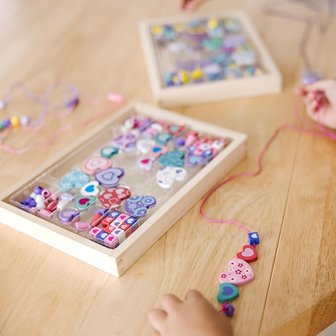 Melissa & Doug Sweet Hearts and Butterfly Friends Bead Set of 2 - 250+ Wooden Beads